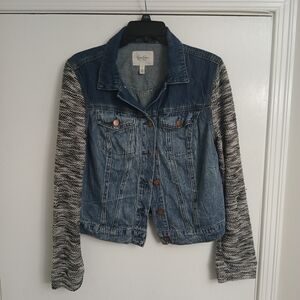 Denim Jacket with Knit Sleeves